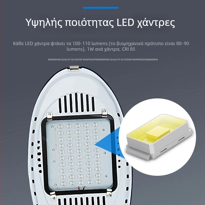 Κεφαλή LED οδοφωτισμού, 40W, εξωτερική αδιάβροχη, ηλιακή τροφοδοσία, ενσωματωμένος στύλος