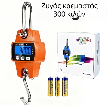 Ηλεκτρονική ζυγαριά γερανοφόρου 300 kg με μεταλλικό γάντζο, φορητή