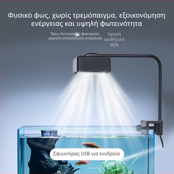 LED τετράγωνο φως ενυδρείου – φωτισμός με πλήρες φάσμα για υδρόβια φυτά, φωτισμός διακόσμησης ενυδρείου, USB λαμπτήρας κατά των φυκιών