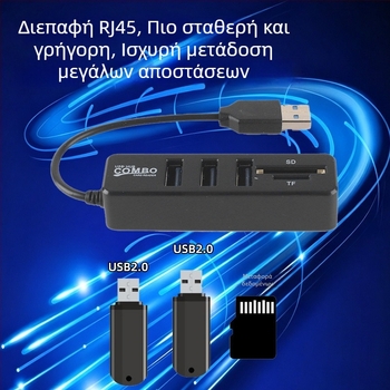 USB 2.0 hub με αναγνώστη καρτών TF/SD, επέκταση για φορητό υπολογιστή