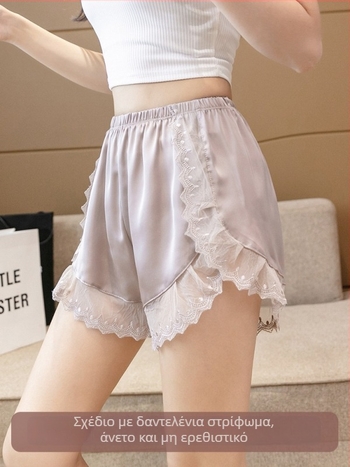 Γυναικείες παντελόνες ασφαλείας από ice silk με δαντέλα, φαρδιά, κατά της διαφάνειας, χωρίς γωνιακές άκρες, κατάλληλες και ως εξωτερικό ρούχο ή πιτζάμα