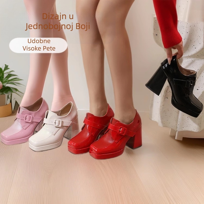 Amazon Foreign Trade Fashion Square Head Debelo dno 34-44 Veličina Šifra Jednobojne kopče Ženske pojedinačne cipele u rano proljeće 2025.