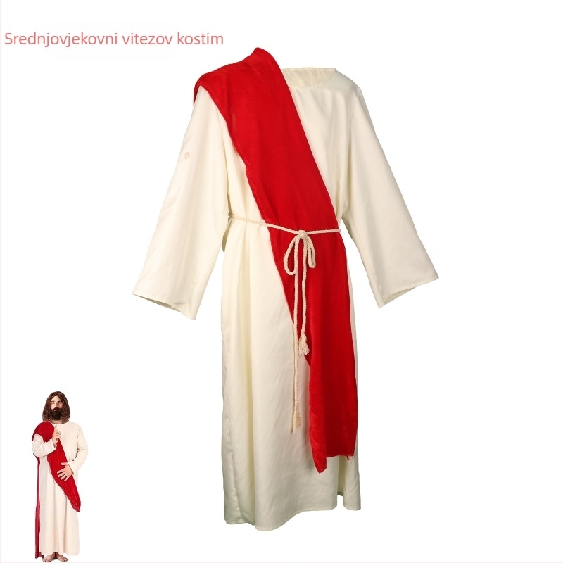 Srednjovjekovni starorimski grčki kralj misionarski rižin bijeli ogrtač crveni ogrtač Cos Halloween scenski kostim