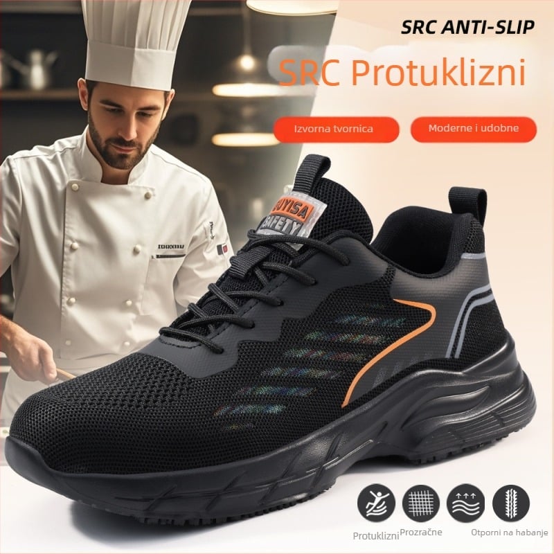 Src protuklizne cipele, lagane kuhinjske cipele otporne na ulje, muške udobne i izdržljive, pletene s muhom, nove hotelske protuklizne cipele, veleprodaja kuharskih cipela