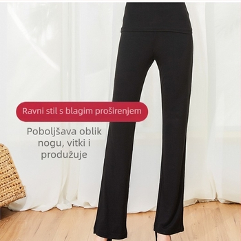 Plesne hlače za ženske hlače za vježbanje Body Showa, hlače za ples, široke hlače od mliječne svile s mrežastim šavovima i velikim zvonom