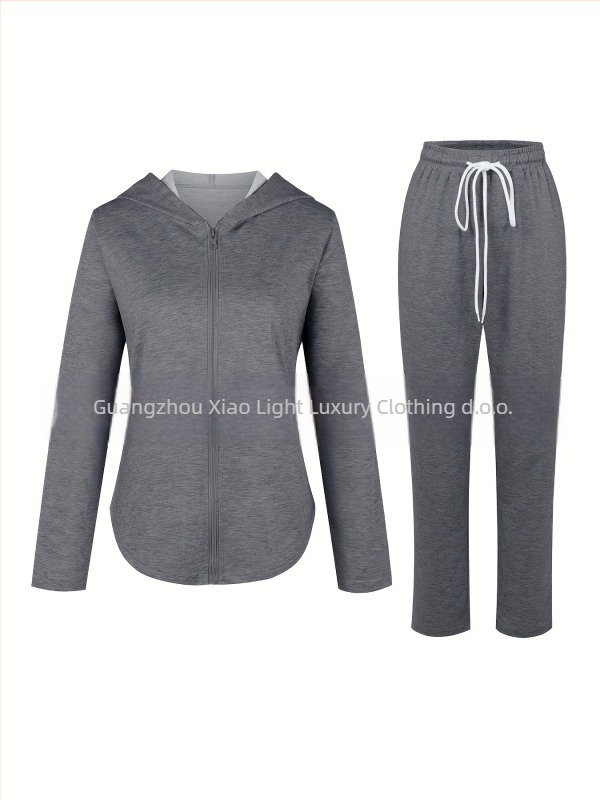 Europsko i američko ležerno široko odijelo s kapuljačom i patentnim zatvaračem (2 komada)
