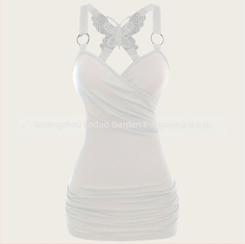 Seksi ženska odjeća u europskom i američkom stilu Y2K s nabranim naramenicama, pletenim leptir čipkom i ukrštenim leđima