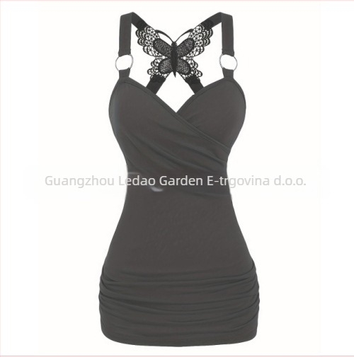 Seksi ženska odjeća u europskom i američkom stilu Y2K s nabranim naramenicama, pletenim leptir čipkom i ukrštenim leđima