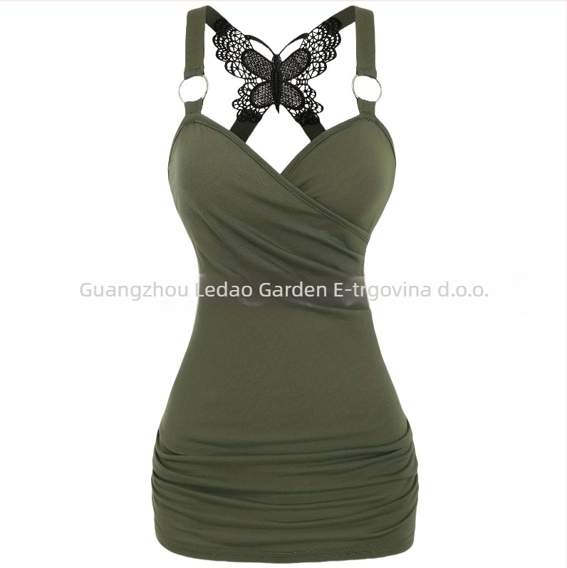 Seksi ženska odjeća u europskom i američkom stilu Y2K s nabranim naramenicama, pletenim leptir čipkom i ukrštenim leđima