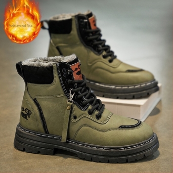 Crne Martin čizme za muškarce, plus veličina 45, podstavljene flisom, tople 46, vodootporne pamučne cipele 47, visoke radne čizme 48, čizme za snijeg