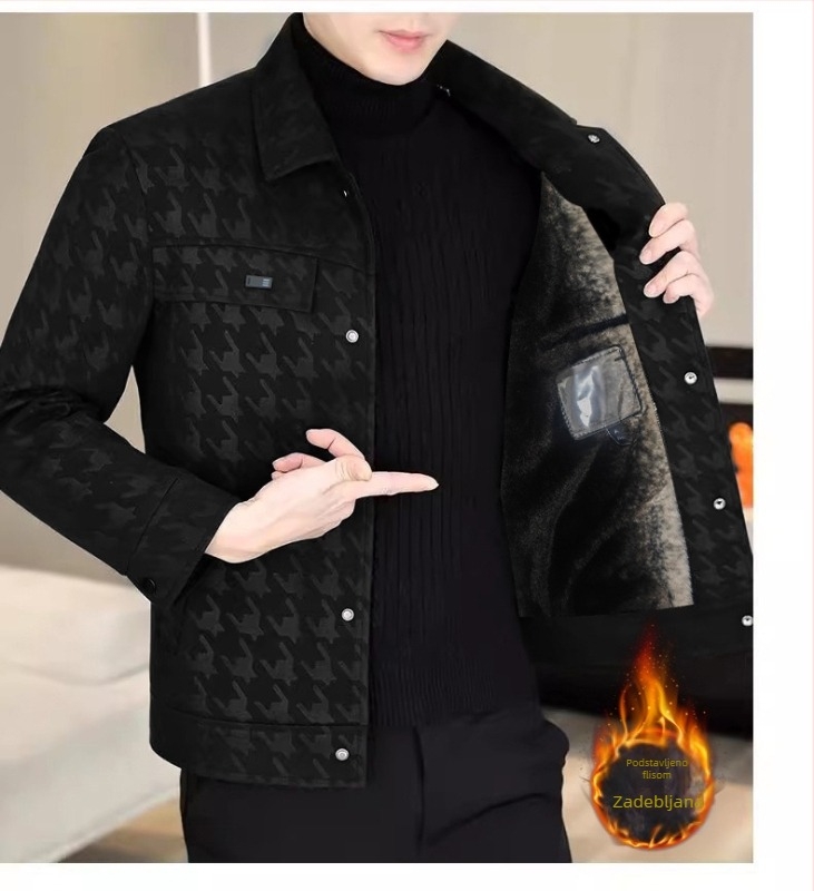 Puna mreža niske cijene proljetna i jesenska mladenačka i sredovječna houndstooth trendy kratka reverna ležerna kožna jakna za muškarce