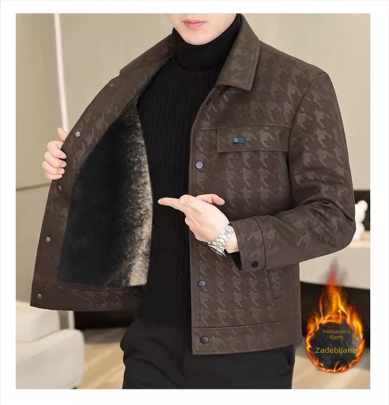 Puna mreža niske cijene proljetna i jesenska mladenačka i sredovječna houndstooth trendy kratka reverna ležerna kožna jakna za muškarce