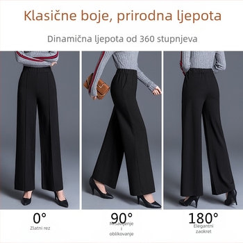 Crne plus size hlače širokih nogavica za žene, jesenske i zimske, visokog struka, labave, srednjedobne, ležerne ravne hlače za majke, proljetne