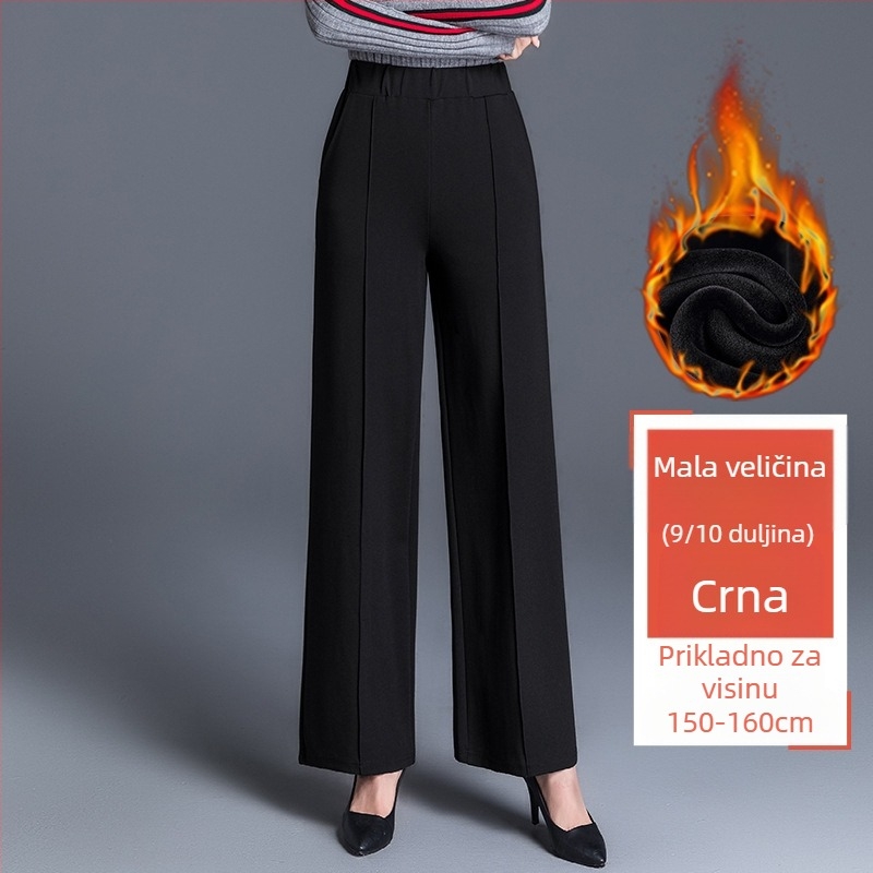 Crne plus size hlače širokih nogavica za žene, jesenske i zimske, visokog struka, labave, srednjedobne, ležerne ravne hlače za majke, proljetne