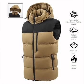 Jesenski i zimski novi stil prsluka s kapuljačom za muškarce, topli prsluk kontrastne boje, modni bez rukava s pamučnom podstavom