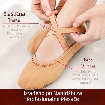 Plesne cipele za žene s mekim dnom za vježbanje, rastezljive dječje cipele za jogu bez vezica, cipele za kineski ples s mačjom kandžom