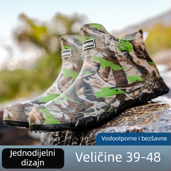 Nove kratke muške kišne cipele, kamuflažne vodootporne cipele, neklizajuće, otporne na habanje, vanjske čizme za kišu, tople integrirane radne gumene cipele za muškarce