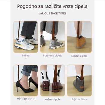 Izvlakač cipela od punog drveta za kućanstvo s dugom ručkom za starije osobe za trudnice, ne savija se, izvlači se za cipele, nosi se, artefakt za cipele, drveni izvlakač za cipele, uštedite vrijeme