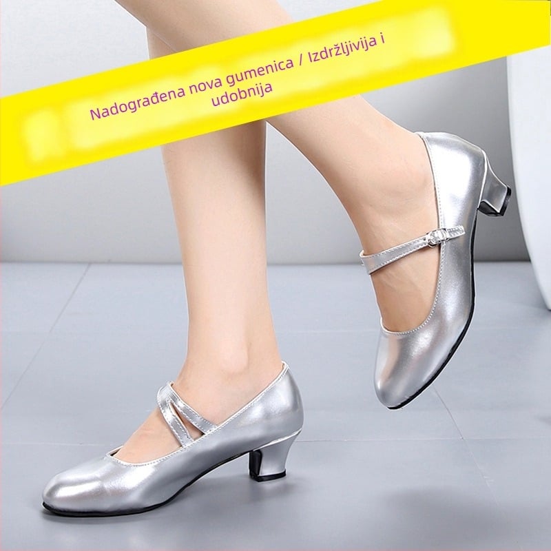 Podrška za miješane serije latino plesnih cipela s jednim remenom, moderne plesne cipele, cipele za kvadratni ples s gumenim potplatom, ženske generacije kose