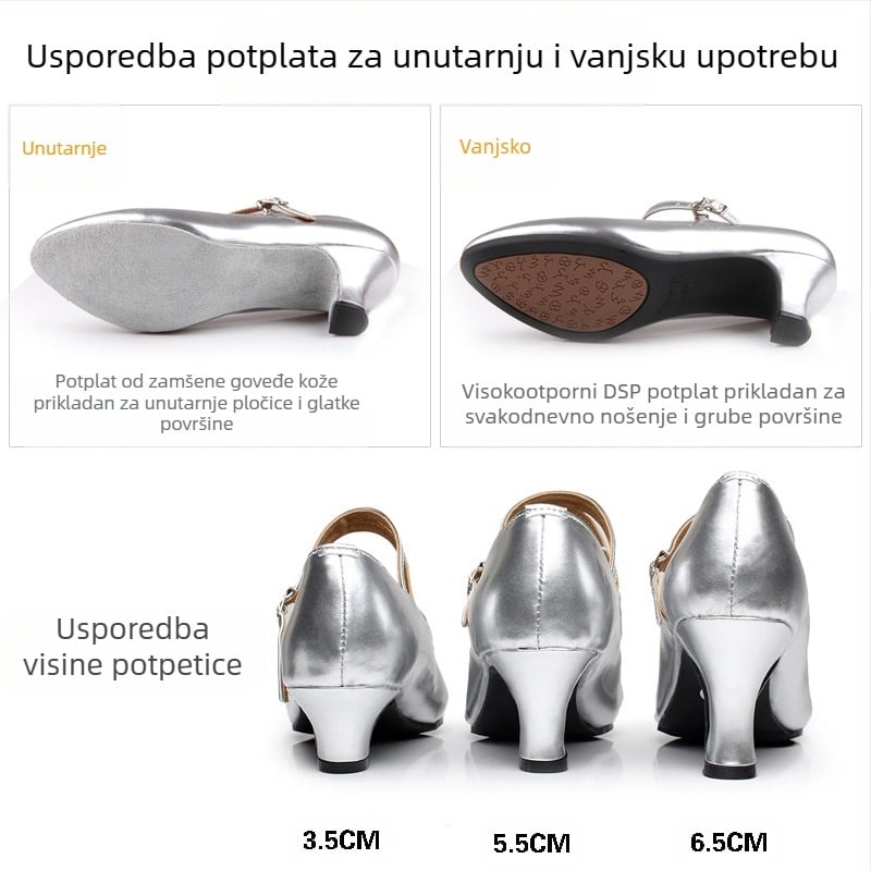 Podrška za miješane serije latino plesnih cipela s jednim remenom, moderne plesne cipele, cipele za kvadratni ples s gumenim potplatom, ženske generacije kose