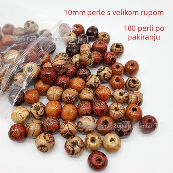 Veleprodaja materijala za DIY nakit 12 mm tiskane drvene perle s velikom rupom, prijemnik za prljavu pletenicu za kosu, drvene perle, prijemnik za veliku pletenicu za kosu 100