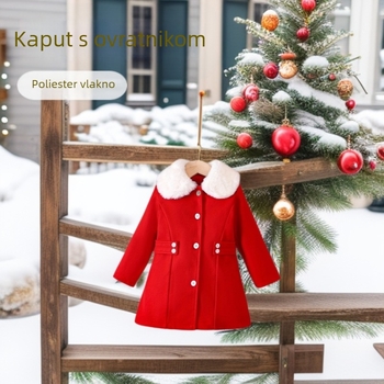 Novi stil kaputa srednje duljine za starije djevojčice s ovratnikom koji se spušta, slatki jednobojni dječji kaput za jesen i zimu 2024.