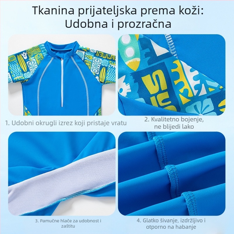 Dječji kupaći kostim za dječake 2025. Novi jednodijelni kupaći kostim za dječake srednje i velike veličine, kupaći kostim za trening s crtanim motivom, okrugli izrez, udoban