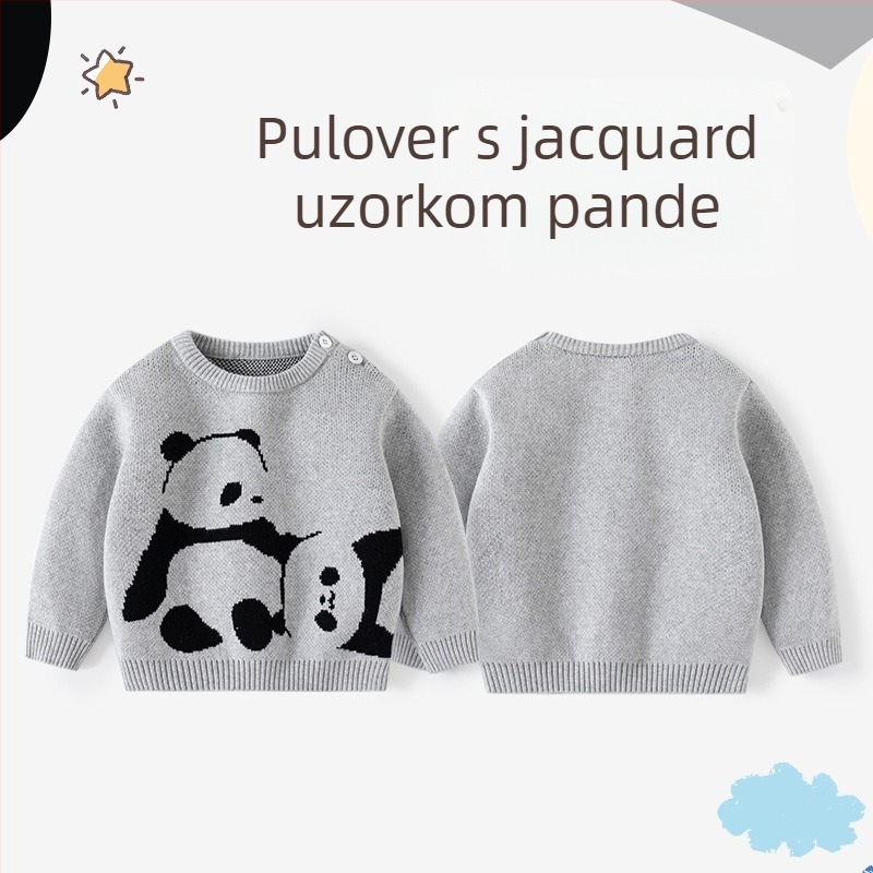 Moja mama i ja, Panda žakard zadebljani pulover za djecu, pamučni pleteni dječji pulover, dječji pulover klase A