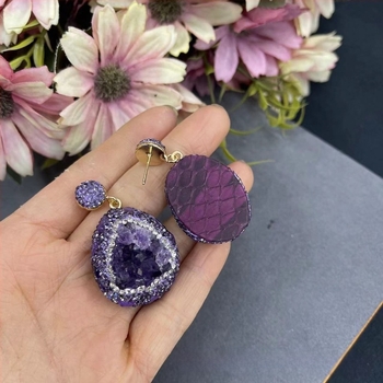 Urugvajski ametist TikTok uživo najprodavanije naušnice s dnom od zmijske kože, visokokvalitetni vintage nakit od prirodnog kamena