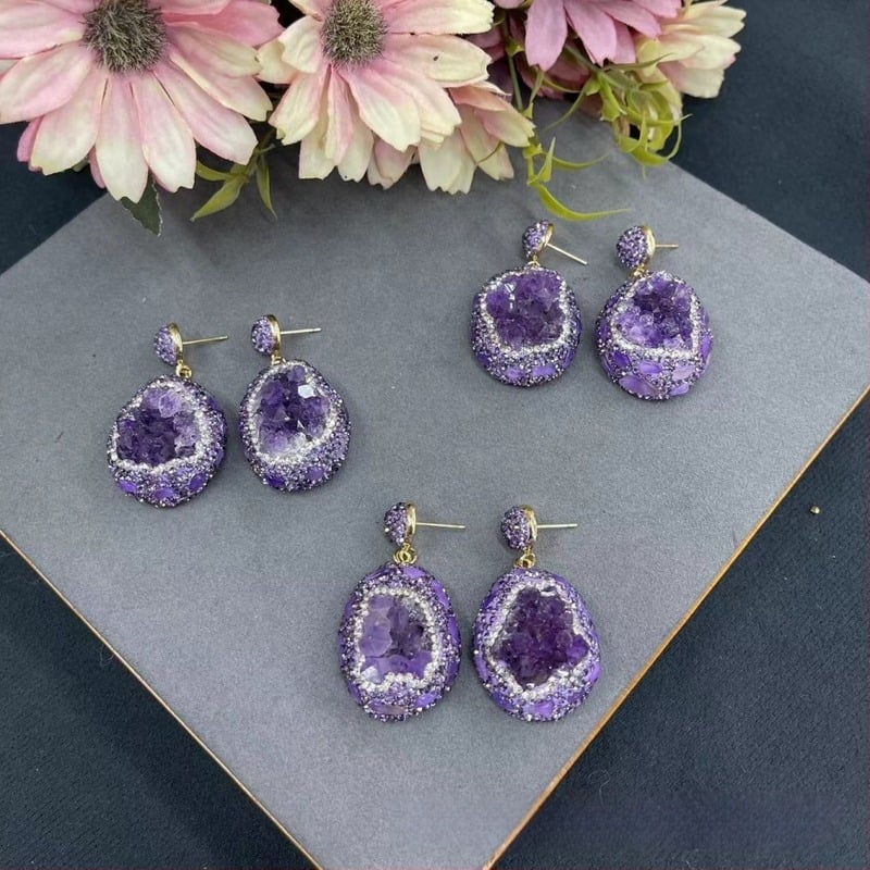 Urugvajski ametist TikTok uživo najprodavanije naušnice s dnom od zmijske kože, visokokvalitetni vintage nakit od prirodnog kamena