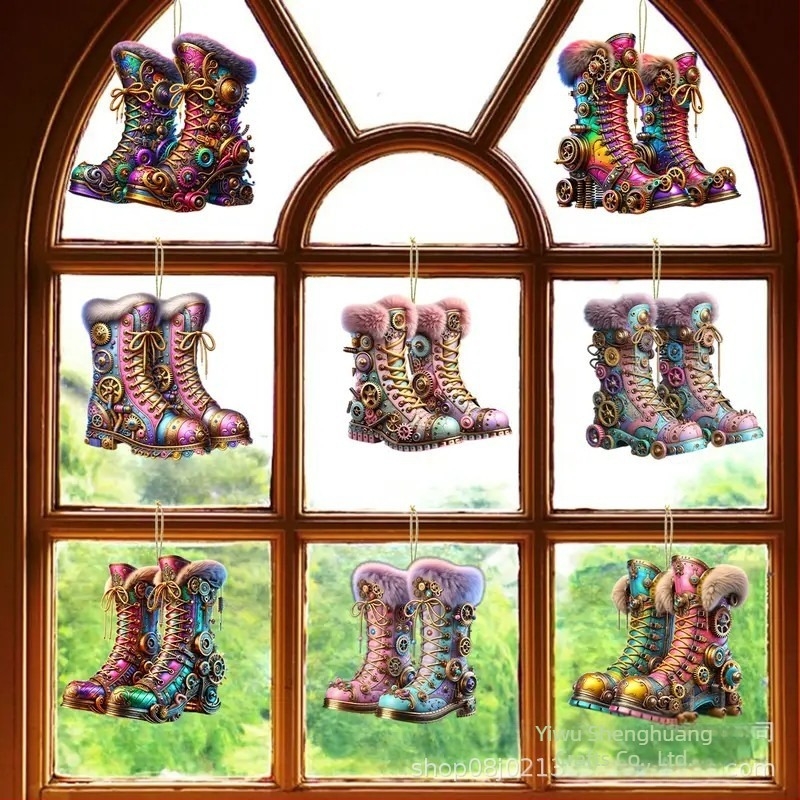 Prekogranični novi 16 komada božićnih kreativnih punk šarenih čizama za dom, drveni ukras za zabavu, privjesak