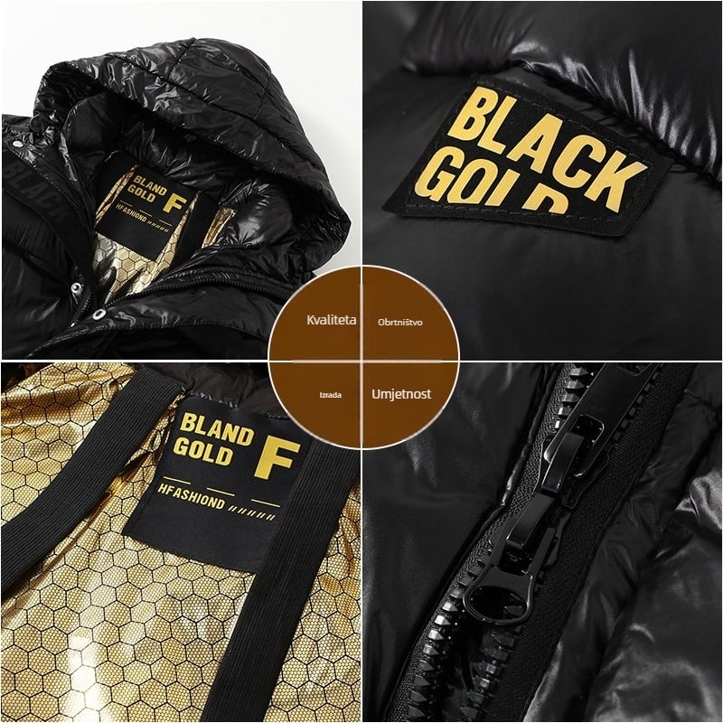 Prekogranična zimska nova pamučno podstavljena jakna crno-zlatne debele muške i ženske tople koljena 2024 dugi mladenački pamučno podstavljeni kaput plima