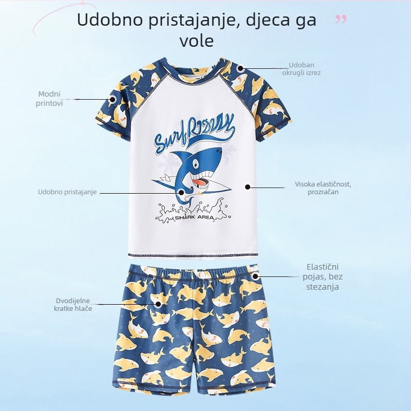 Dječji kupaći kostim s crtanim printom dupina, kupaći kostim u rascjepljenom stilu, za dječake srednje i velike veličine, kupaći kostim za bebe na zalihi