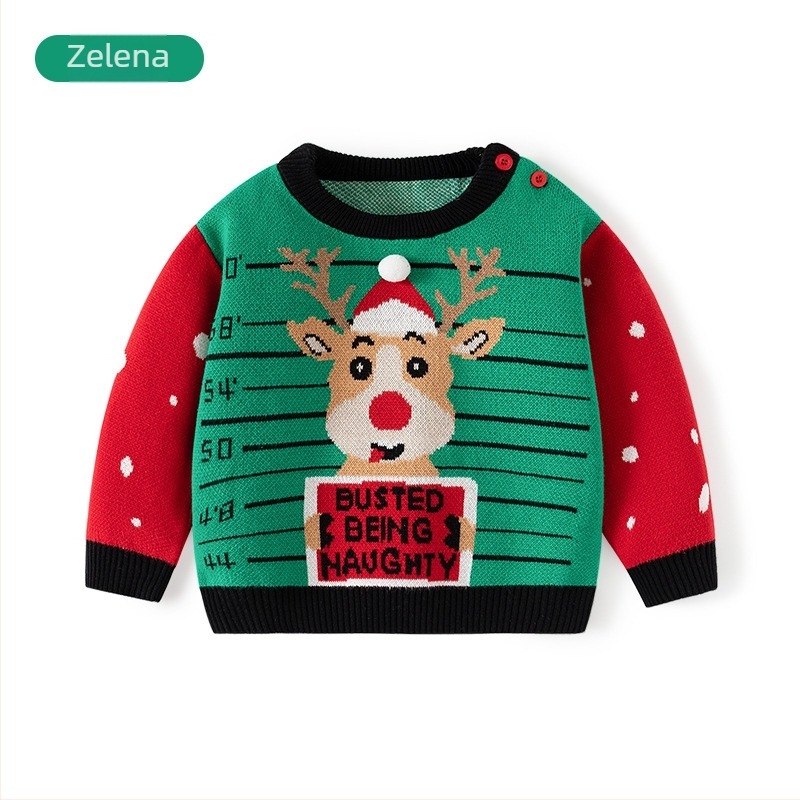 Božićni pleteni dječji pulover klase A s losovima, jesenski i zimski pulover, dječji pamučni dječji božićni pulover