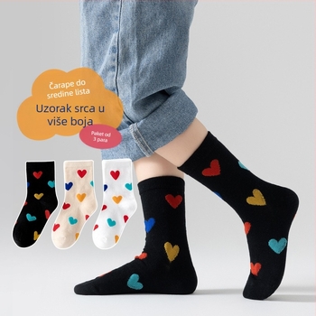 Proljetne nove dječje čarape u obliku srca s blokiranjem boja, studentske čarape do sredine teleta, 3 para, pamučne čarape za dječake i djevojčice, proljeće i jesen