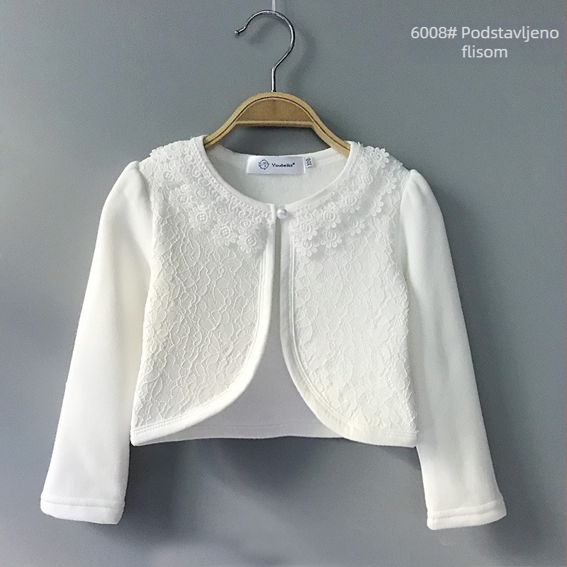 Jesenski i zimski zadebljani dječji ogrtač od baršuna, topli djevojački šal, princezina kardigan jakna, šal za djevojčice s cvijećem