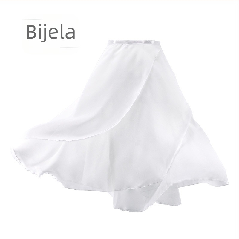 Haljina za vježbanje za odrasle, poluduga suknja od dvoslojnog šifona, srednje duga suknja, široka plesna suknja, baletna plesna suknja s vezicama, jednodijelna suknja