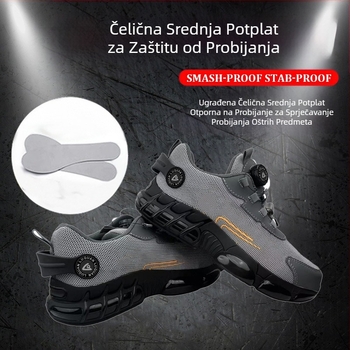 Zaštitne cipele za rad s rotirajućim gumbima, otporne na habanje, neklizajuće zaštitne cipele, prozračni zračni jastuk, lagano elastično ublažavanje, radne cipele s kevlar međupotplatom
