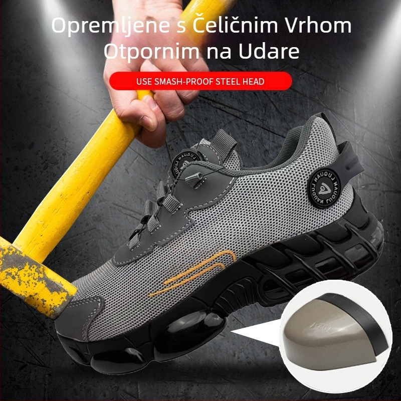 Zaštitne cipele za rad s rotirajućim gumbima, otporne na habanje, neklizajuće zaštitne cipele, prozračni zračni jastuk, lagano elastično ublažavanje, radne cipele s kevlar međupotplatom