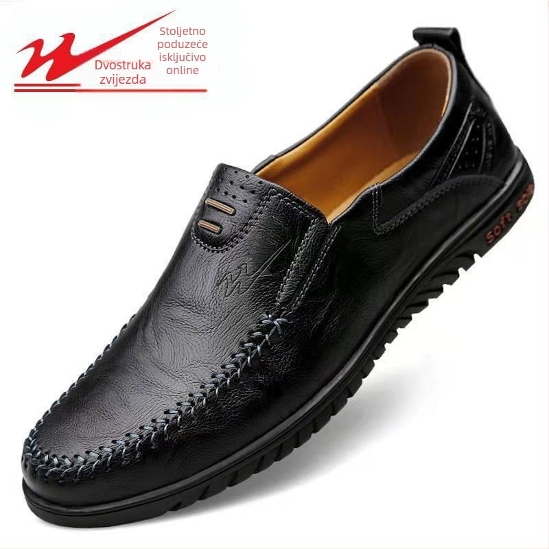 Double Star muške nove lijene slip-on cipele, muške cipele od prave kože s mekim dnom, prozračne, vodootporne, neklizajuće, ležerne kožne cipele