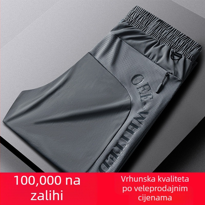 Tvornica izravno M-8X ljetne tanke elastične hlače velike veličine od ledene svile, ljetne muške sportske ležerne hlače s patentnim zatvaračem i džepovima