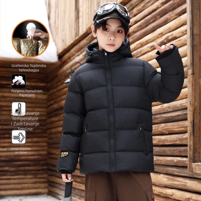 Dječja perjana jakna s pamučnom podstavom, crno-zlatna kratka bunda, velika dječja zadebljana topla pamučna podstava, vodootporna dječja zimska jakna za kruh