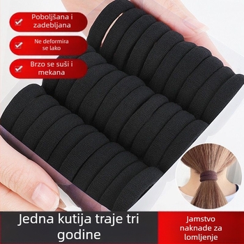 Gumena traka za kosu za žene, visoka elastičnost i izdržljivost, poznata po debelom užetu za kosu, jednostavno uže za kosu, crni prsten za kosu