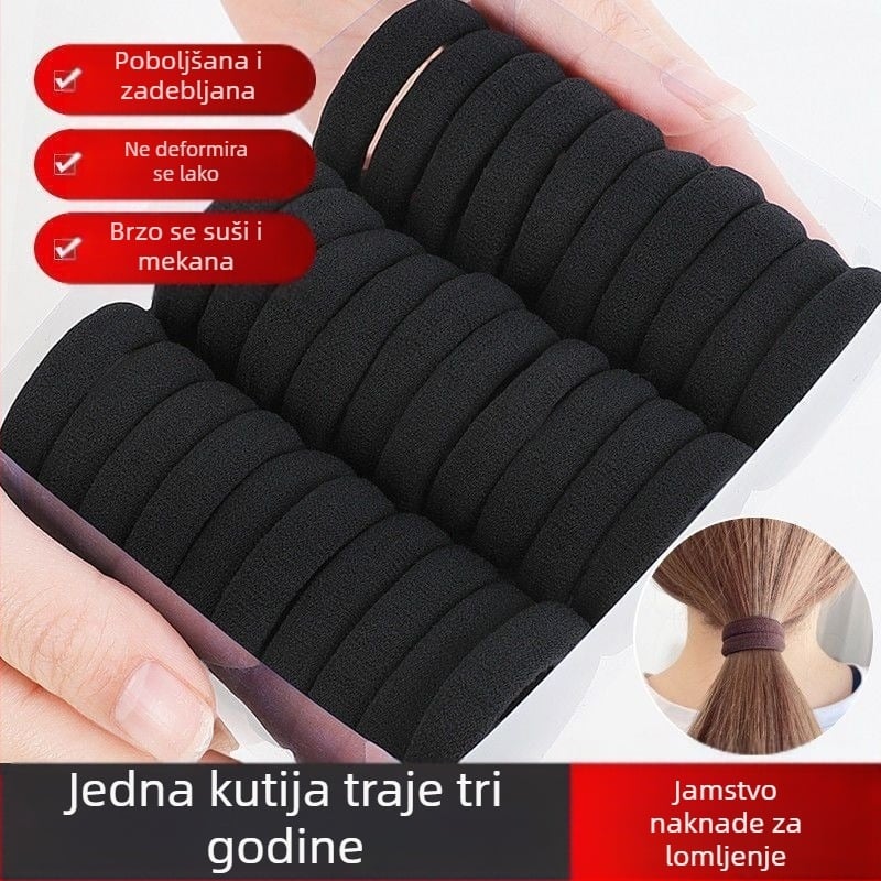 Gumena traka za kosu za žene, visoka elastičnost i izdržljivost, poznata po debelom užetu za kosu, jednostavno uže za kosu, crni prsten za kosu