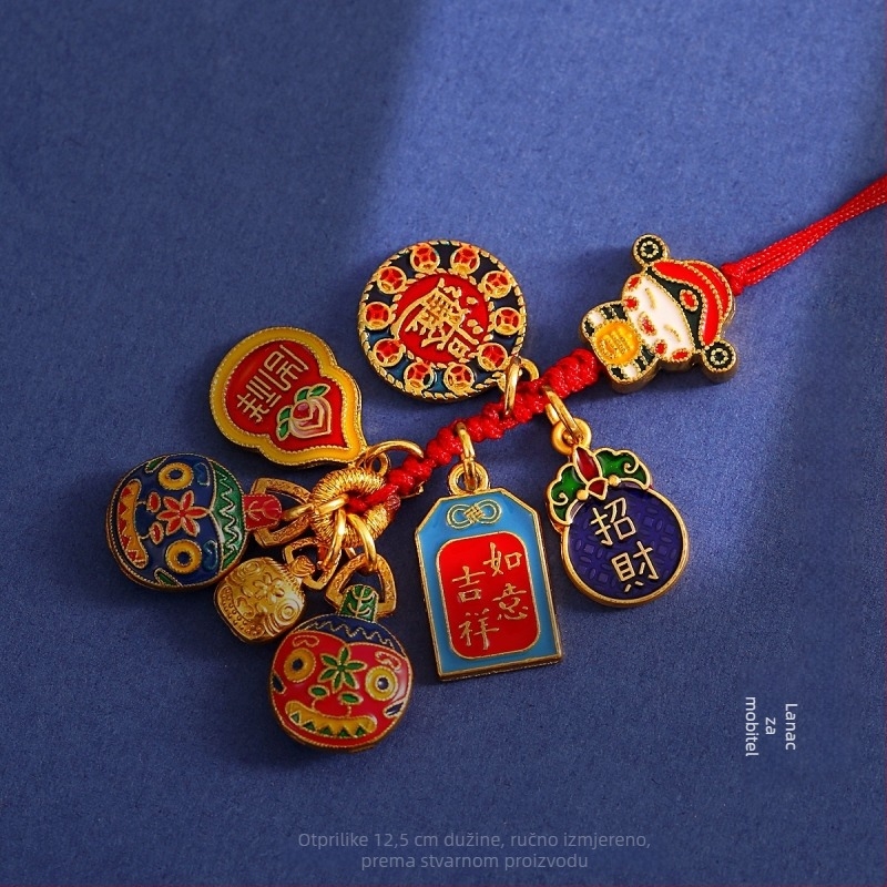 Nacionalni privjesak za ključeve od automobila Tide Vintage, pješčano-zlatni, Bog bogatstva, tkana vrećica od užeta, zmaj, viseći emajlirani zlatni privjesak za ključeve s motivom zvijeri koja guta