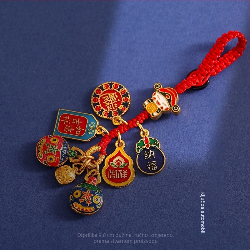 Nacionalni privjesak za ključeve od automobila Tide Vintage, pješčano-zlatni, Bog bogatstva, tkana vrećica od užeta, zmaj, viseći emajlirani zlatni privjesak za ključeve s motivom zvijeri koja guta