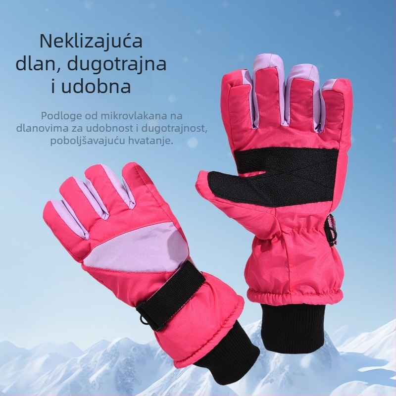 2024 Nove dječje neklizajuće rukavice s flis podstavom, zadebljane ženske skijaške rukavice za prste, zimske, otporne na vjetar, tople rukavice