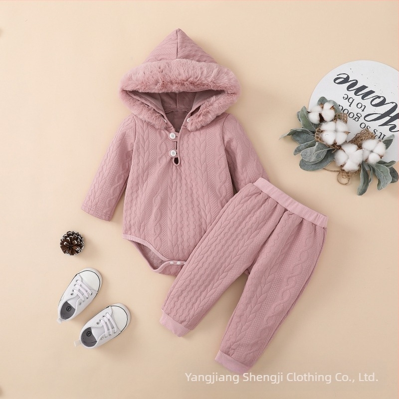 Prekogranična e-trgovina specijalizirana je za Amazon Temu Baby Newborn Tiktok Winter Kapuljaču Rompers Set od dva dijela