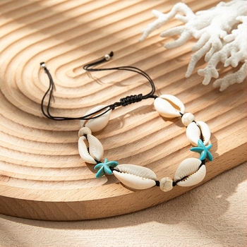 FZ0408 Novi europski i američki prekogranični ženski ukrasi za stopala, boemski etnički elementi školjki, tkani čvor od rižinih perli i užeta