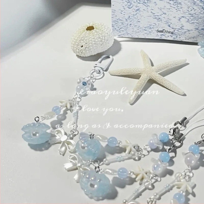 [Plava školjka] Ručno izrađeni privjesak za ključeve s plavom morskom legendom i vjetrom, torbica, lanac za kameru